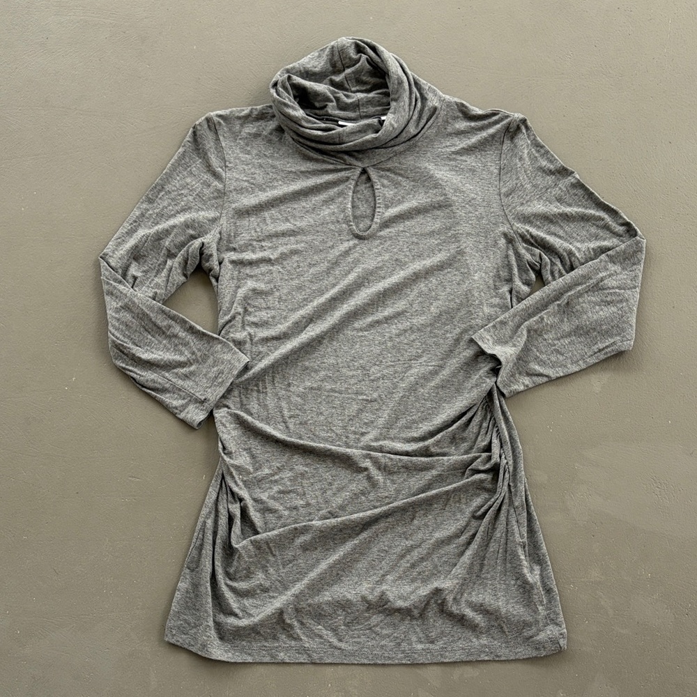 New York & Company Heather Gray Fold over Turtleneck Top Size Small